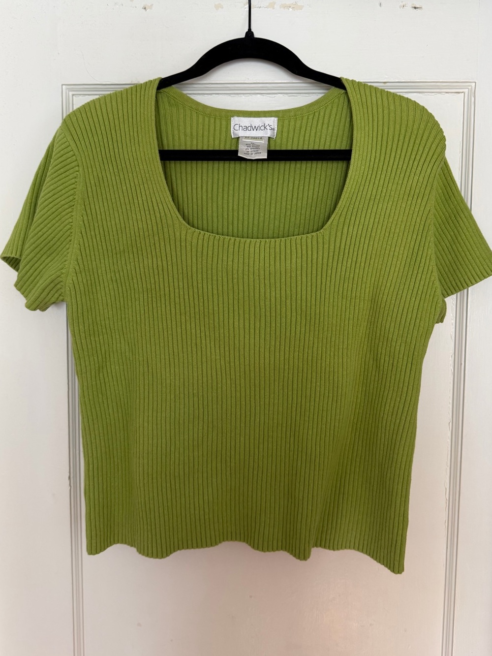 Chadwicks Lime Ribbed Square Neck Short Sleeve Top